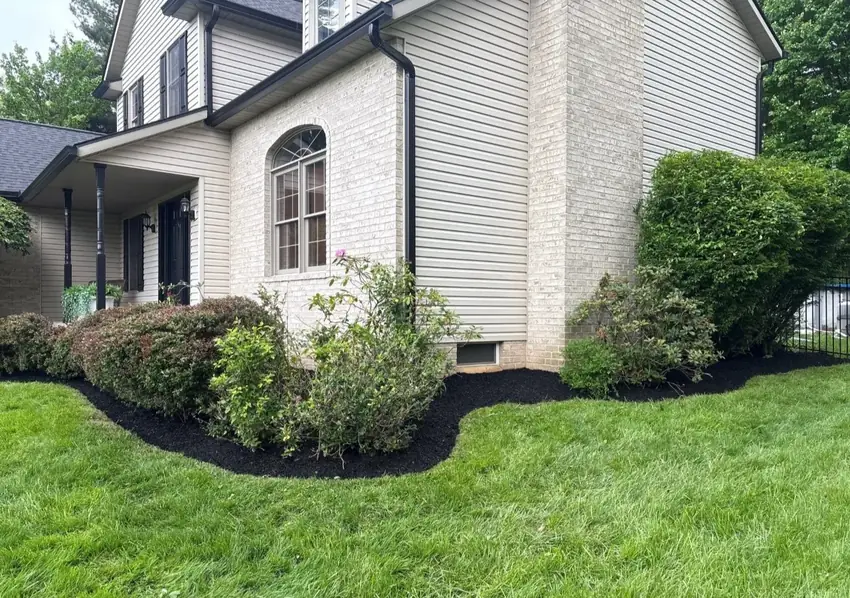 Front yard landscape bed and green lawn completed by Going Yard